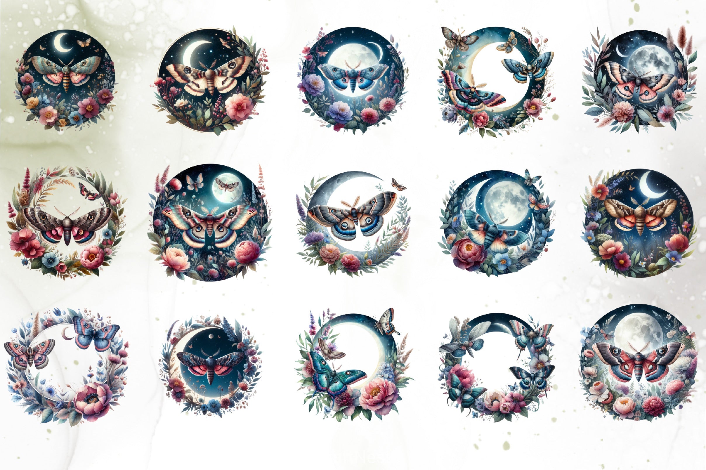 Moth Circle Clipart Bundle - CraftNest - Digital Crafting and Art