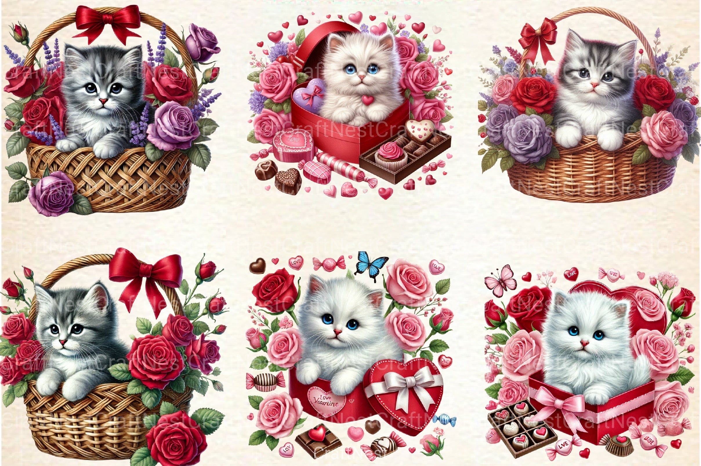 Cute Kittens & Cats Valentine's Day Clipart Bundle - CraftNest - Digital Crafting and Art