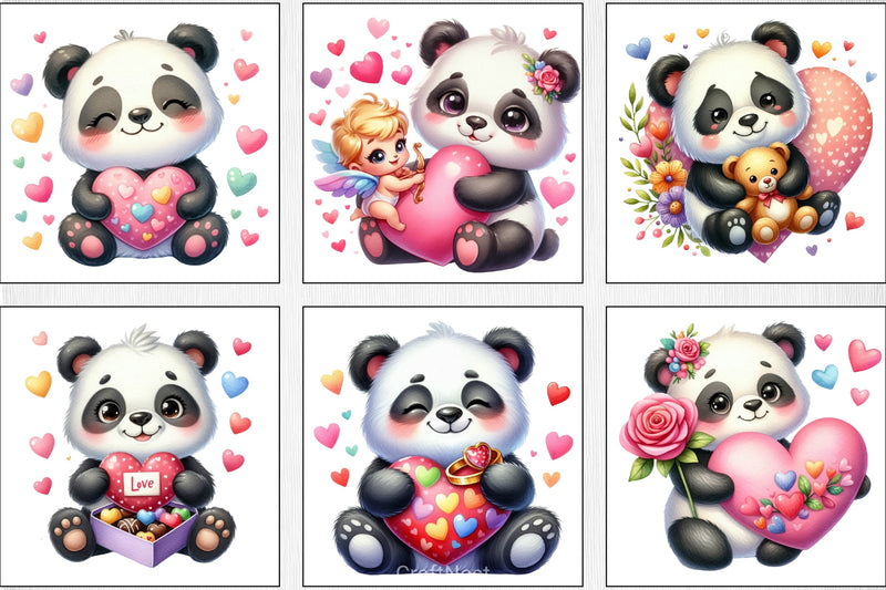 Valentine's Day Love Panda Clipart Bundle - CraftNest - Digital Crafting and Art