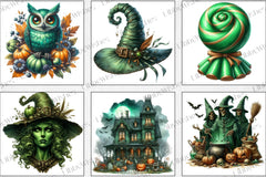 Antique Green Halloween Clipart Bundle - CraftNest - Digital Crafting and Art
