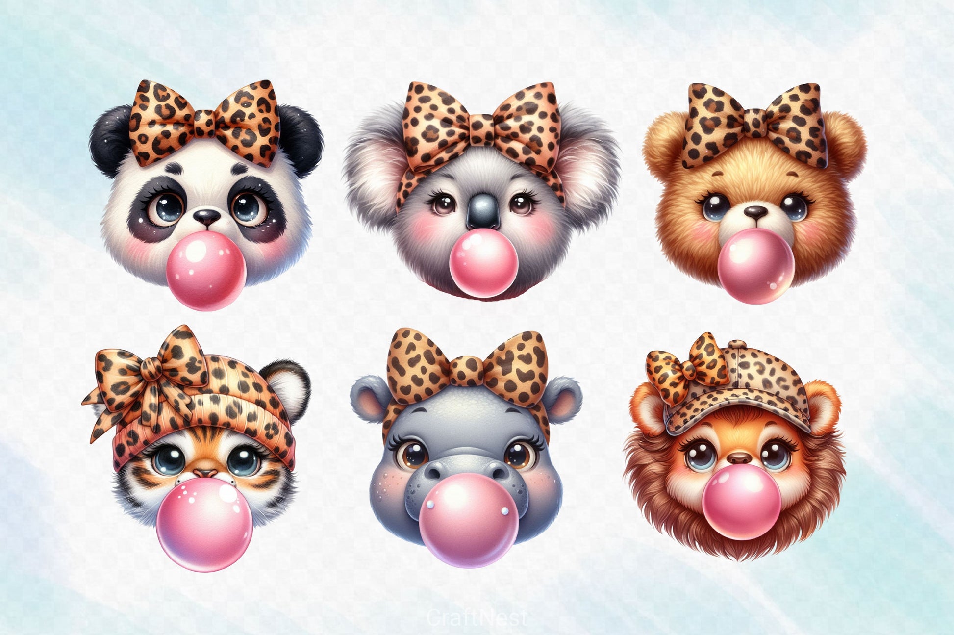 Animal Blowing Bubble Gum Clipart Bundle - CraftNest - Digital Crafting and Art