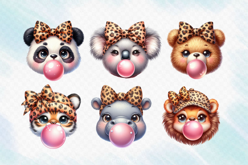 Animal Blowing Bubble Gum Clipart Bundle - CraftNest - Digital Crafting and Art