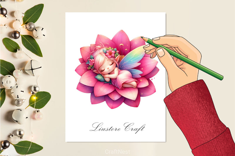 Baby Fairy Sleeping On Flower Clipart Bundle 4 - CraftNest - Digital Crafting and Art