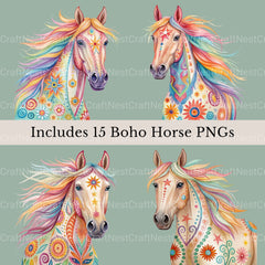 Horse Portraits Boho Clipart Bundle - CraftNest - Digital Crafting and Art