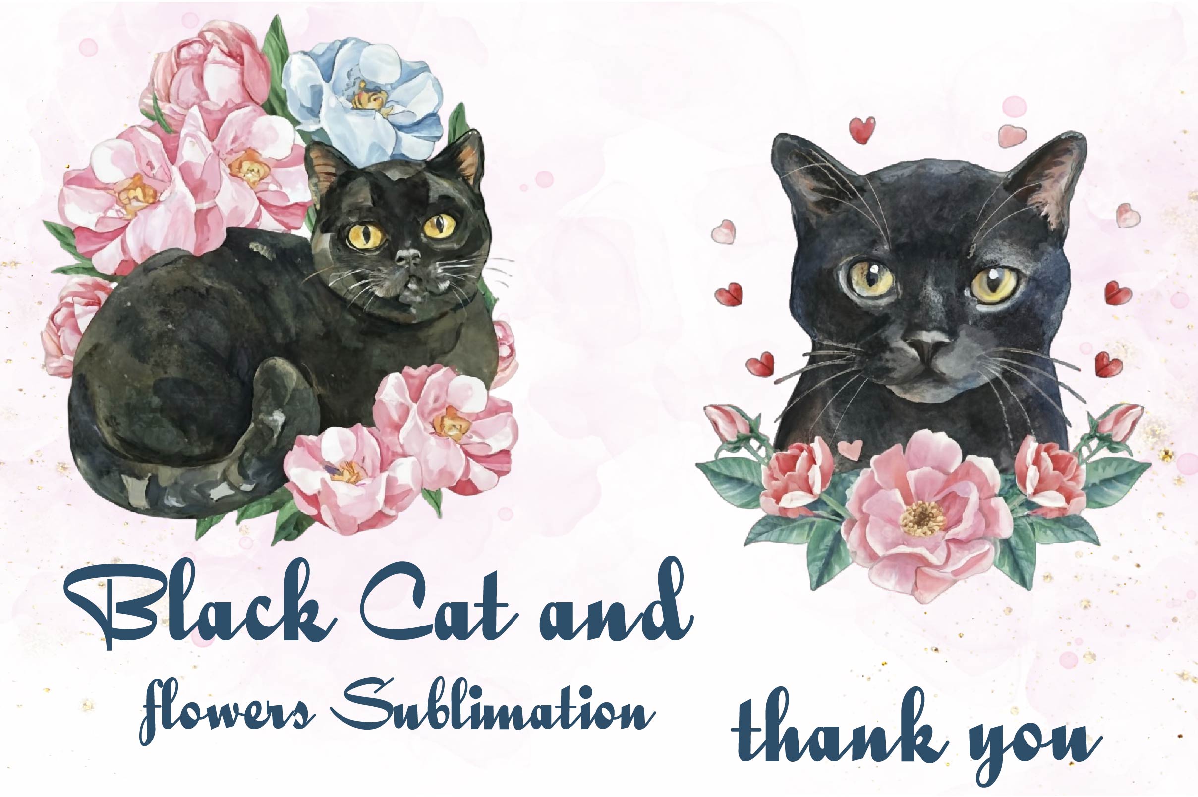 Black Cat And Flowers Clipart Bundle - CraftNest - Digital Crafting and Art