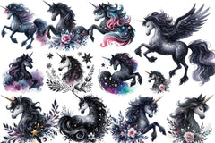 Black Unicorn Clipart Bundle - CraftNest - Digital Crafting and Art