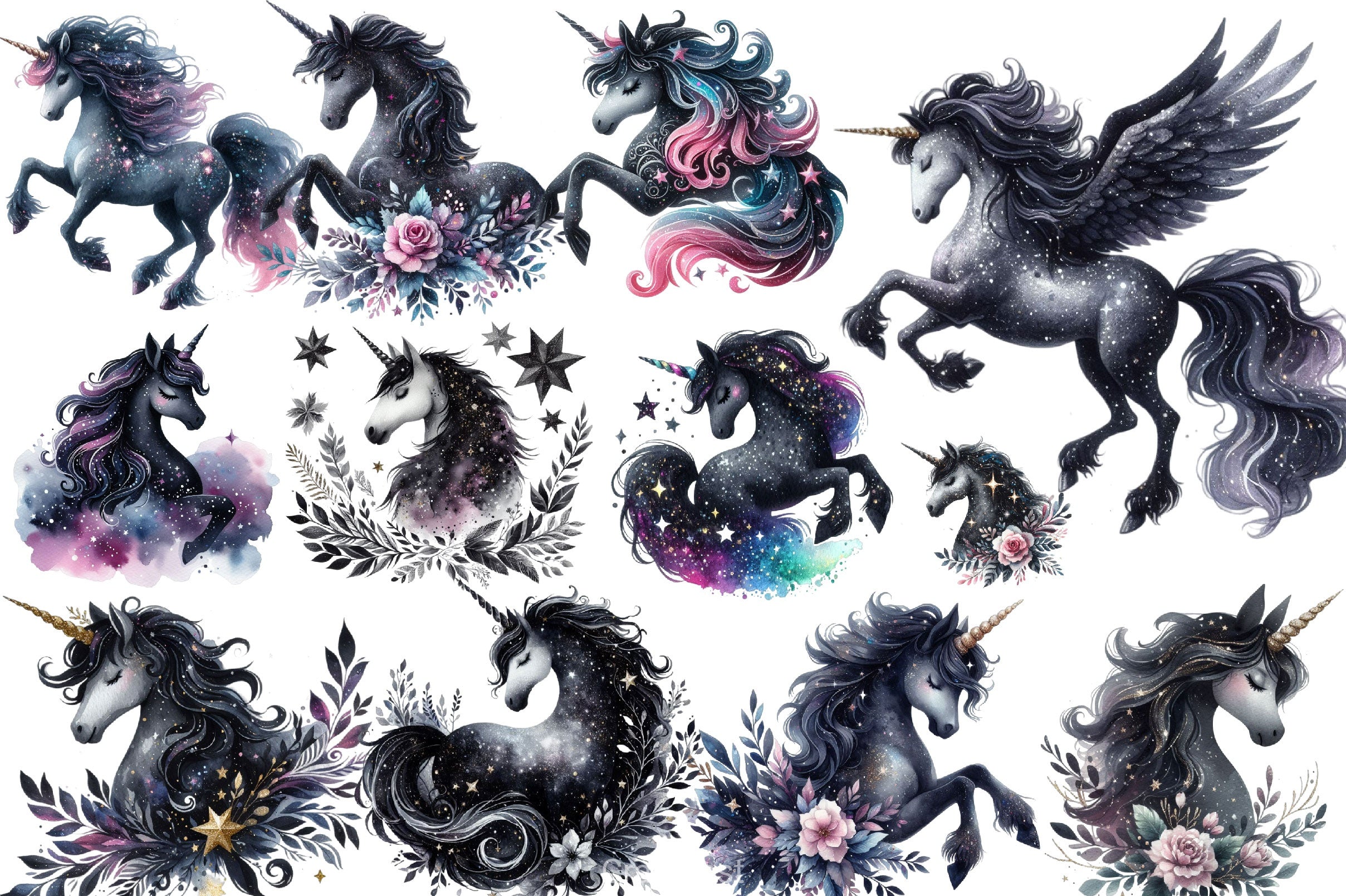 Black Unicorn Clipart Bundle - CraftNest - Digital Crafting and Art