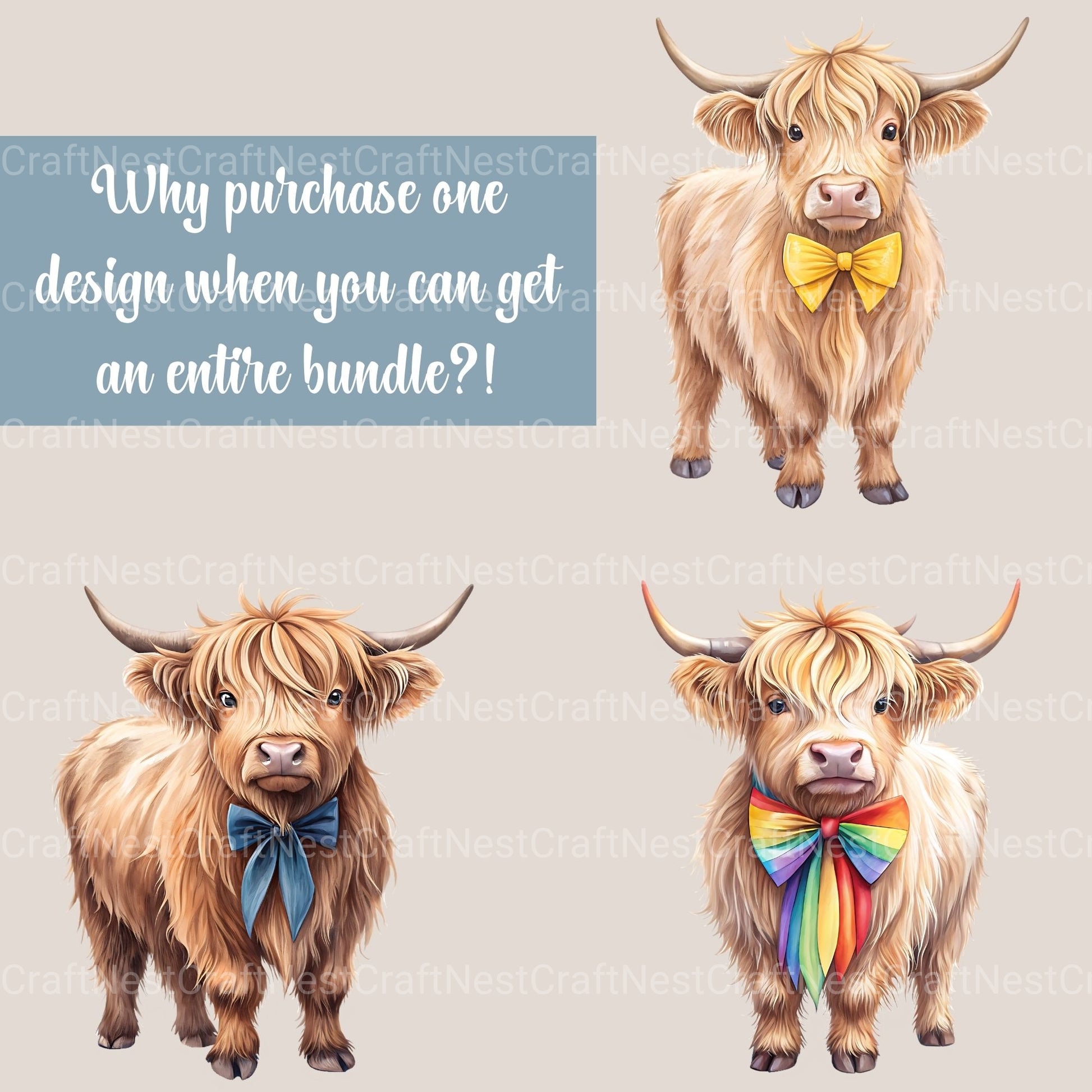 Coquette Highland Cows Clipart Bundle - CraftNest - Digital Crafting and Art