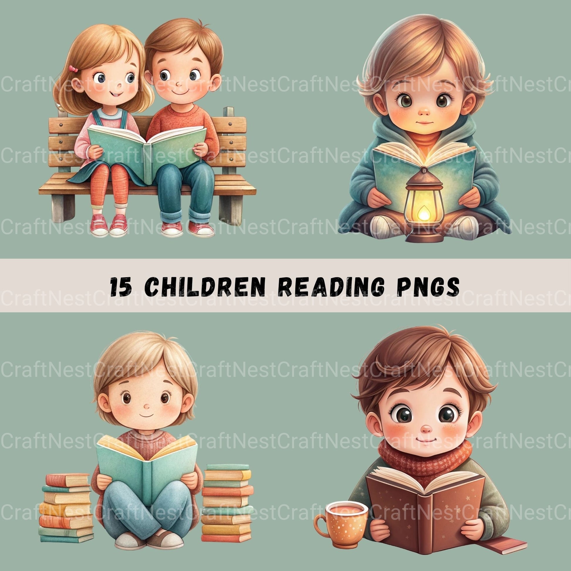 Children Reading Clipart Bundle 1 - CraftNest - Digital Crafting and Art