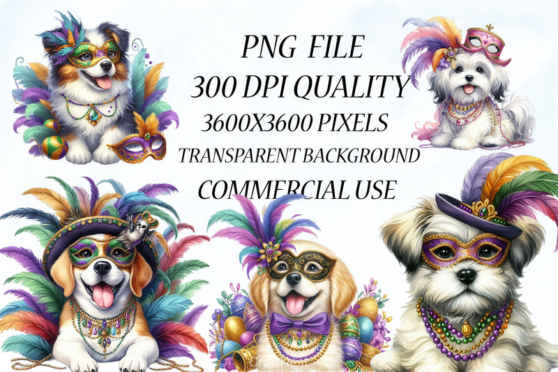 Cute Dog Mardi Gras Clipart Bundle - CraftNest - Digital Crafting and Art