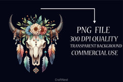Boho Bull Skull Clipart Bundle - CraftNest - Digital Crafting and Art