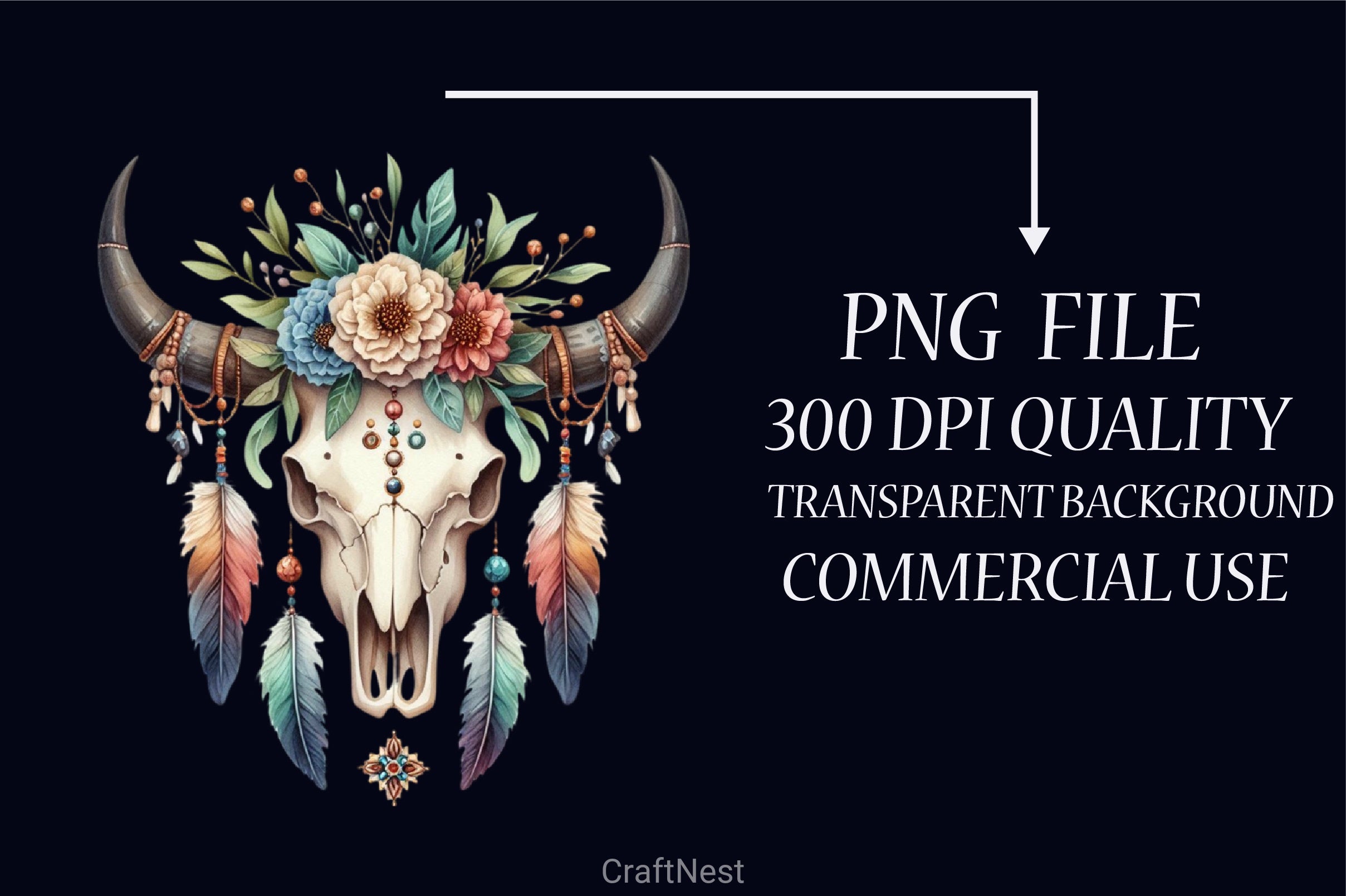 Boho Bull Skull Clipart Bundle - CraftNest - Digital Crafting and Art