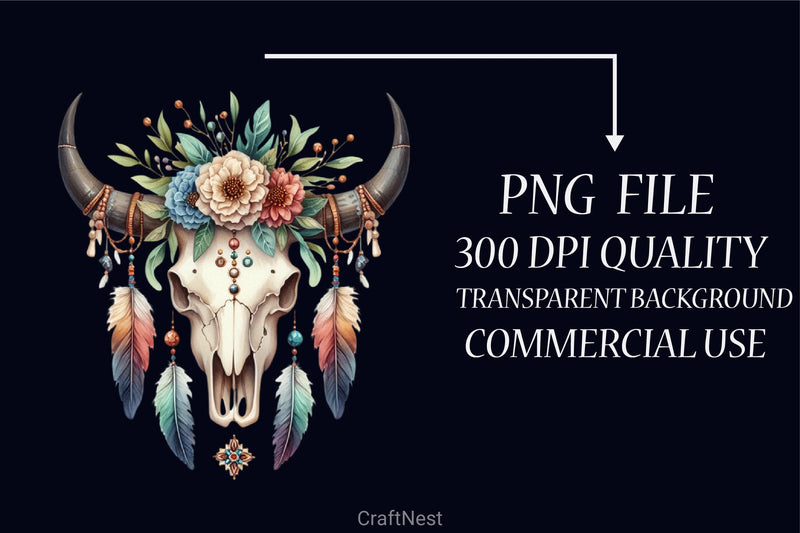 Boho Bull Skull Clipart Bundle - CraftNest - Digital Crafting and Art