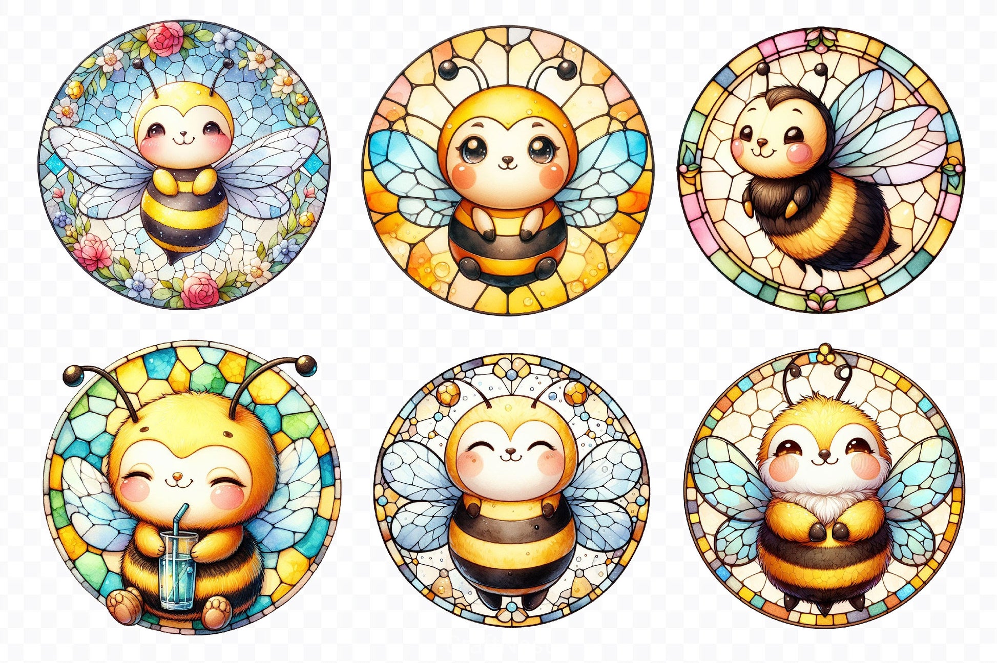 Bee Wind Spinner Stained Glass Clipart Bundle - CraftNest - Digital Crafting and Art