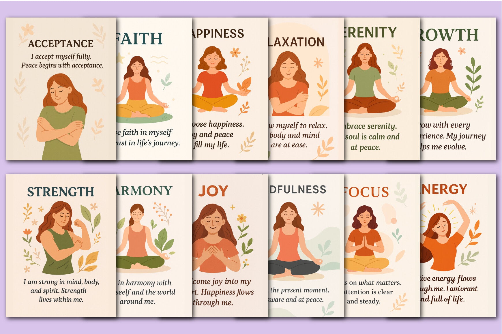 Stress Affirmation Cards for Relaxation and Mindfulness