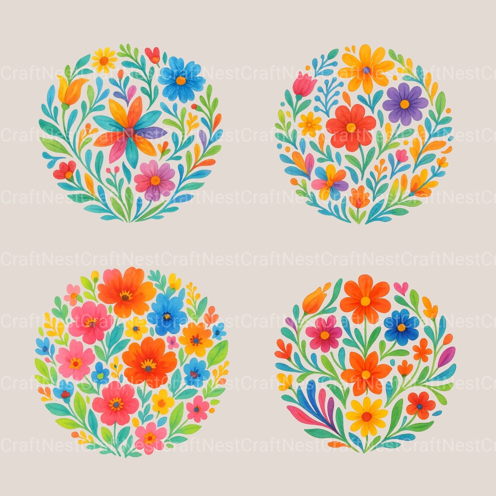 Mexican Flowers Circle Clipart Bundle - CraftNest - Digital Crafting and Art