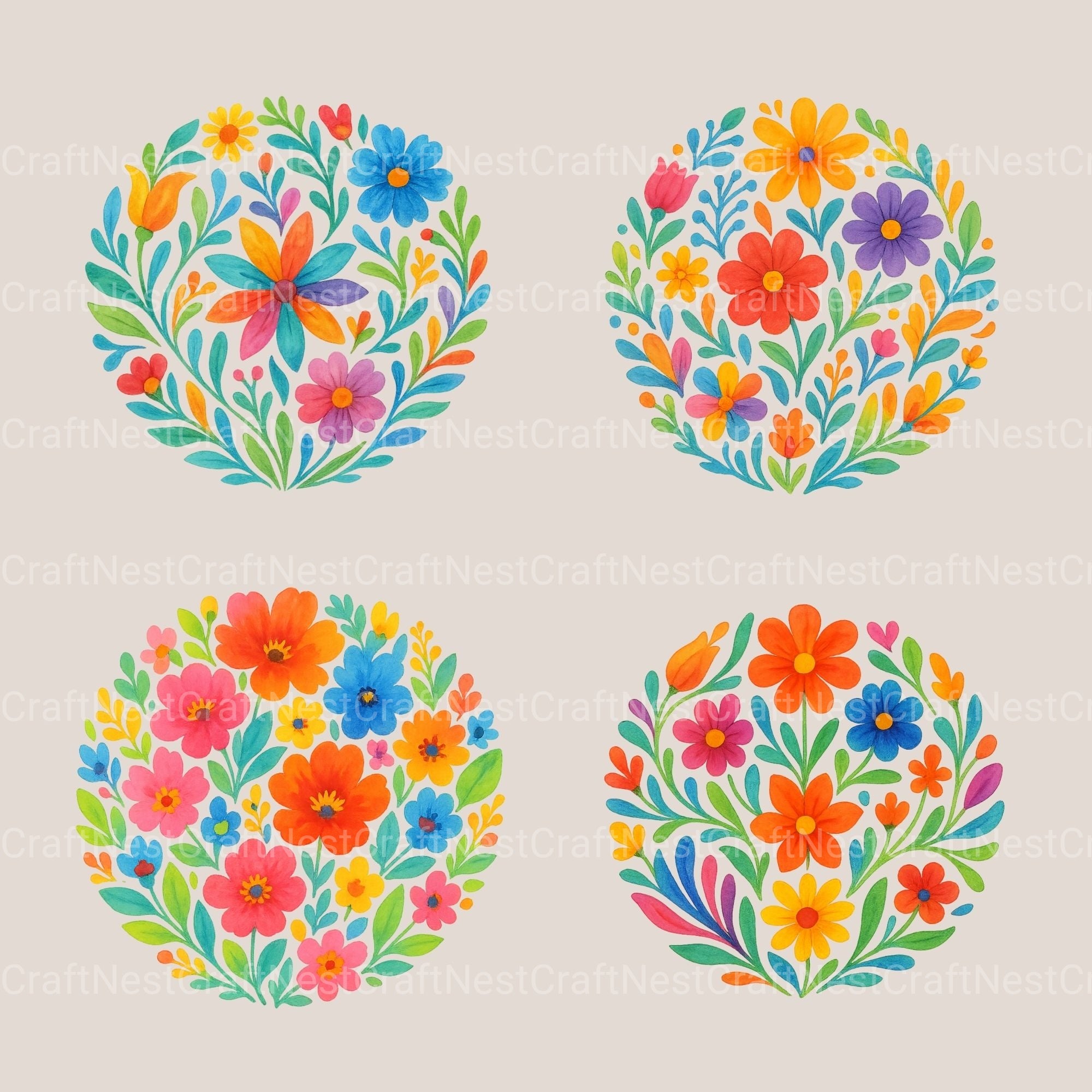 Mexican Flowers Circle Clipart Bundle - CraftNest - Digital Crafting and Art