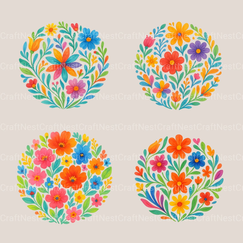 Mexican Flowers Circle Clipart Bundle - CraftNest - Digital Crafting and Art