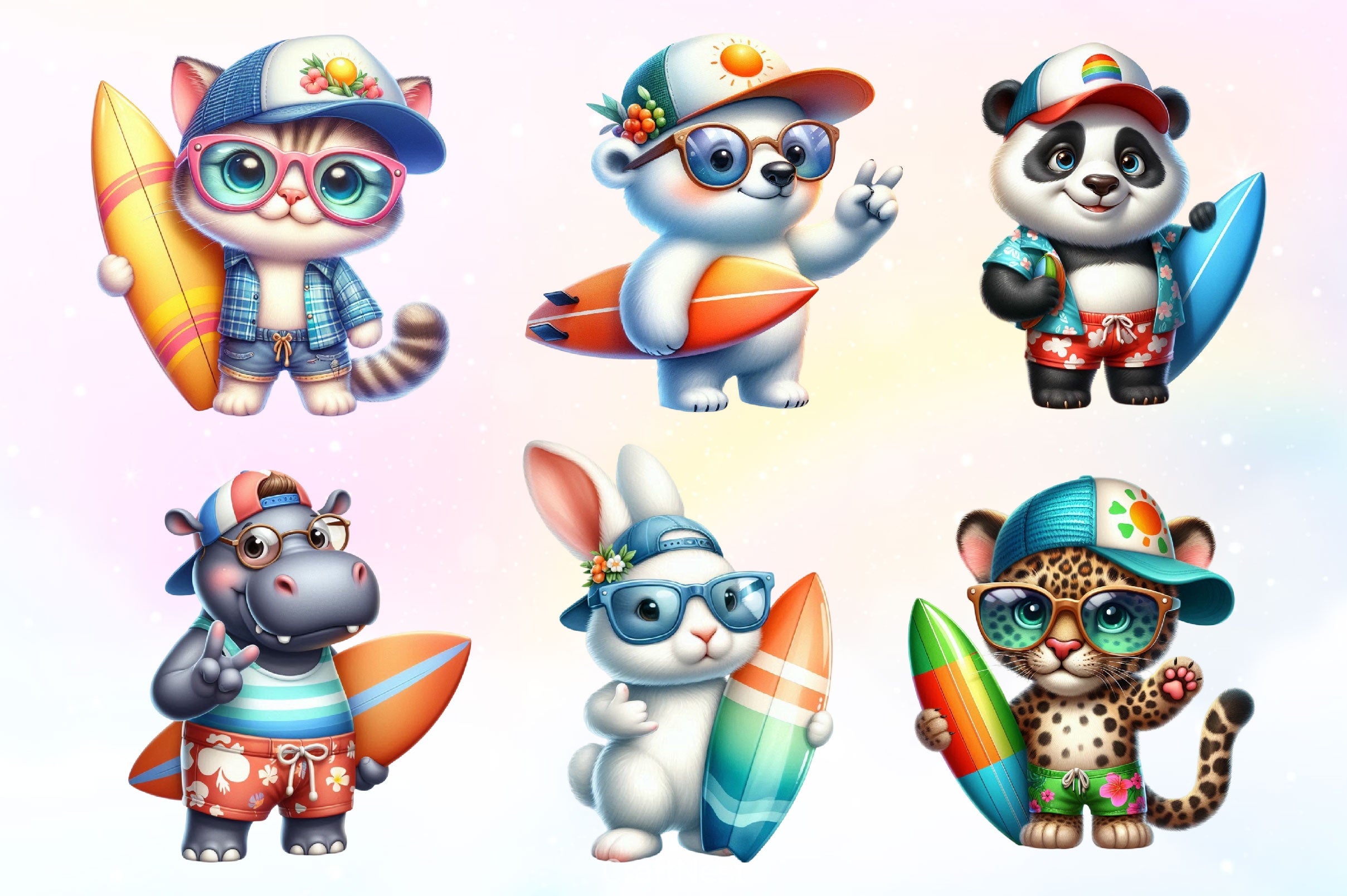 Surfing Animals Clipart Bundle - CraftNest - Digital Crafting and Art