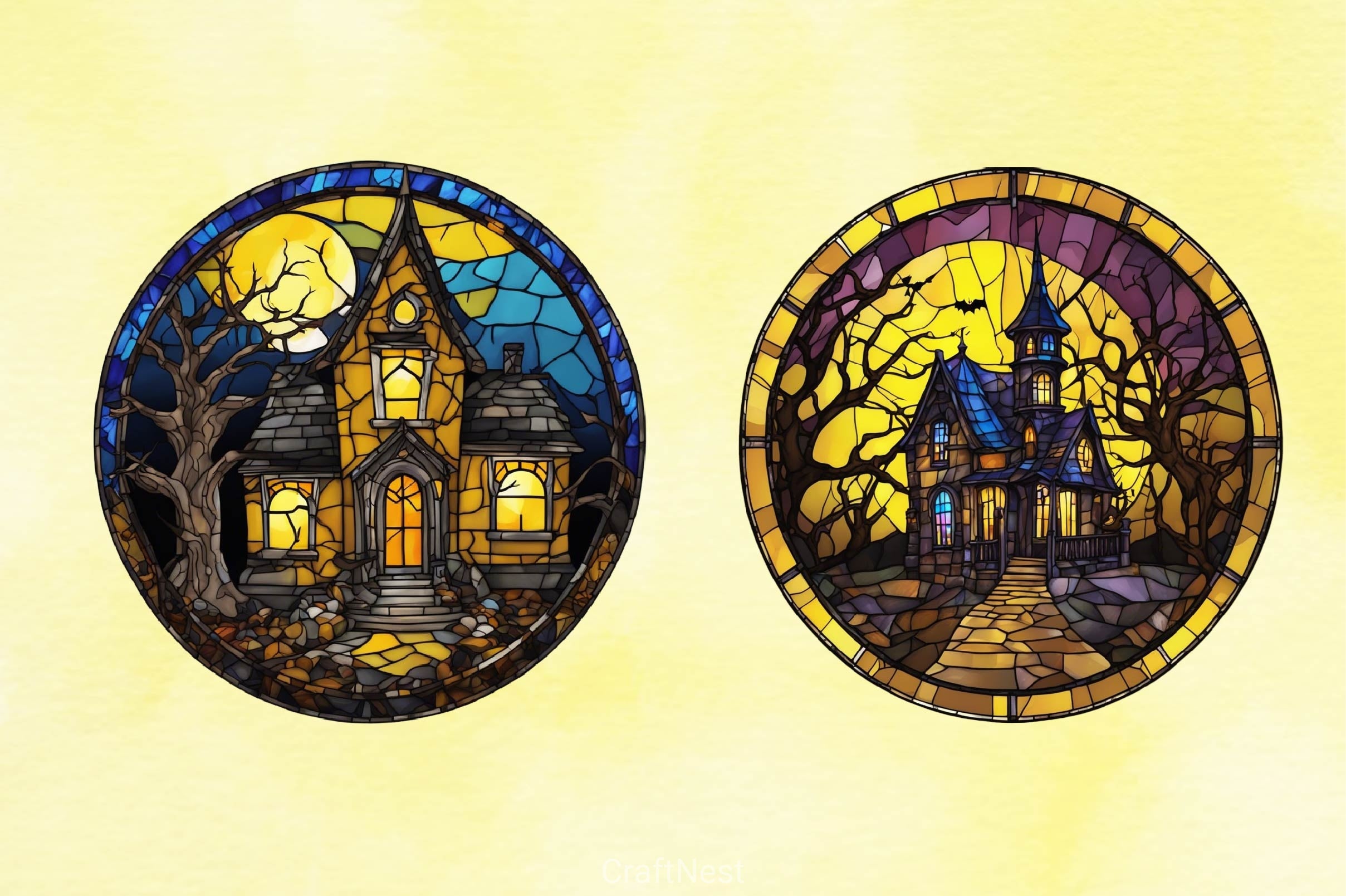 Stained Glass Spooky House Clipart Bundle 2 - CraftNest - Digital Crafting and Art