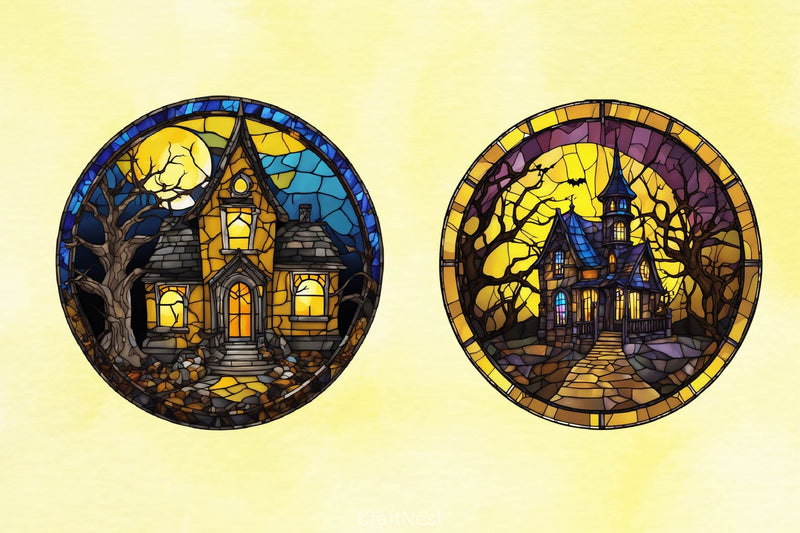 Stained Glass Spooky House Clipart Bundle 2 - CraftNest - Digital Crafting and Art