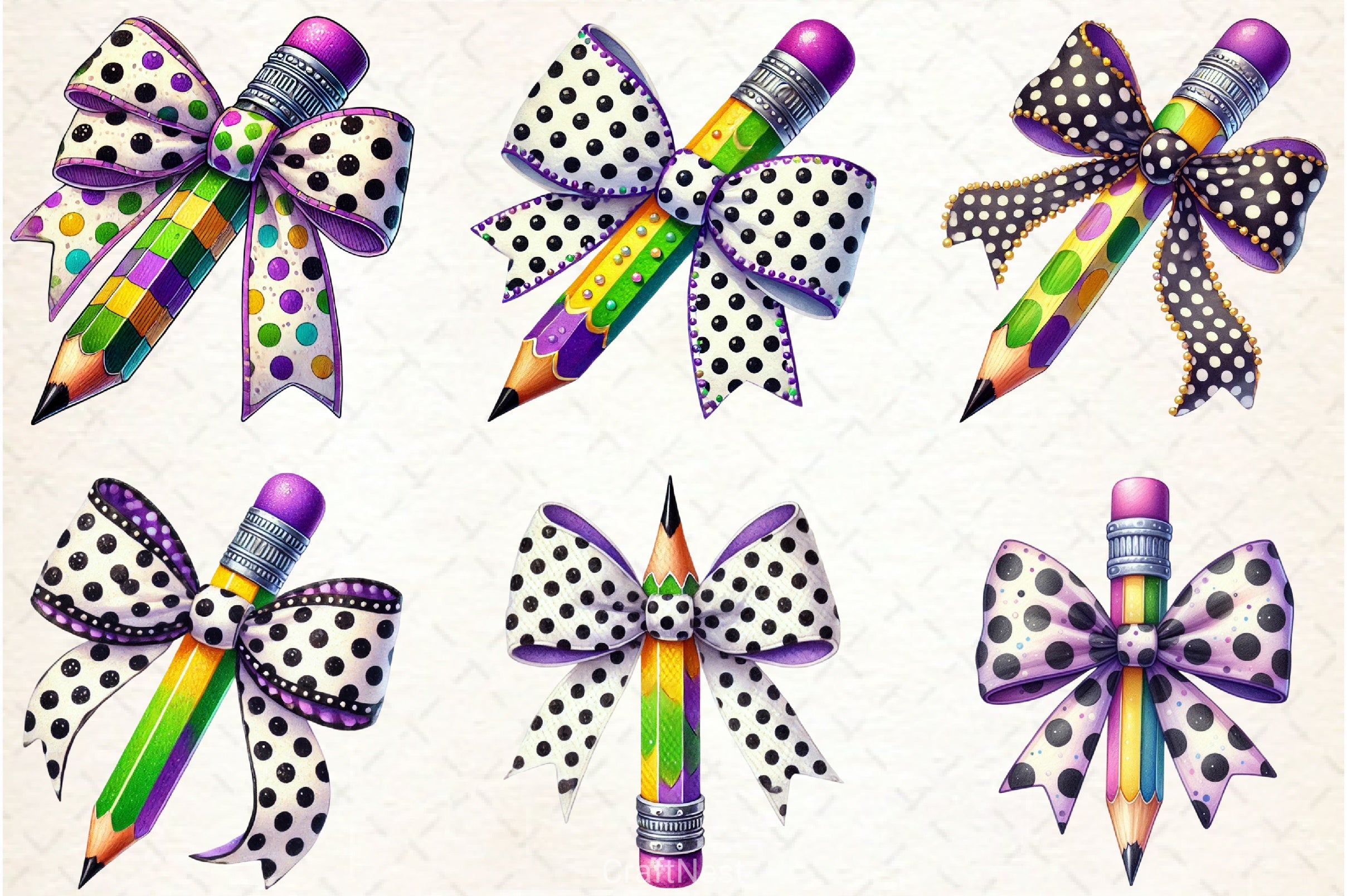Mardi Gras Pencil Bow Clipart Bundle - CraftNest - Digital Crafting and Art