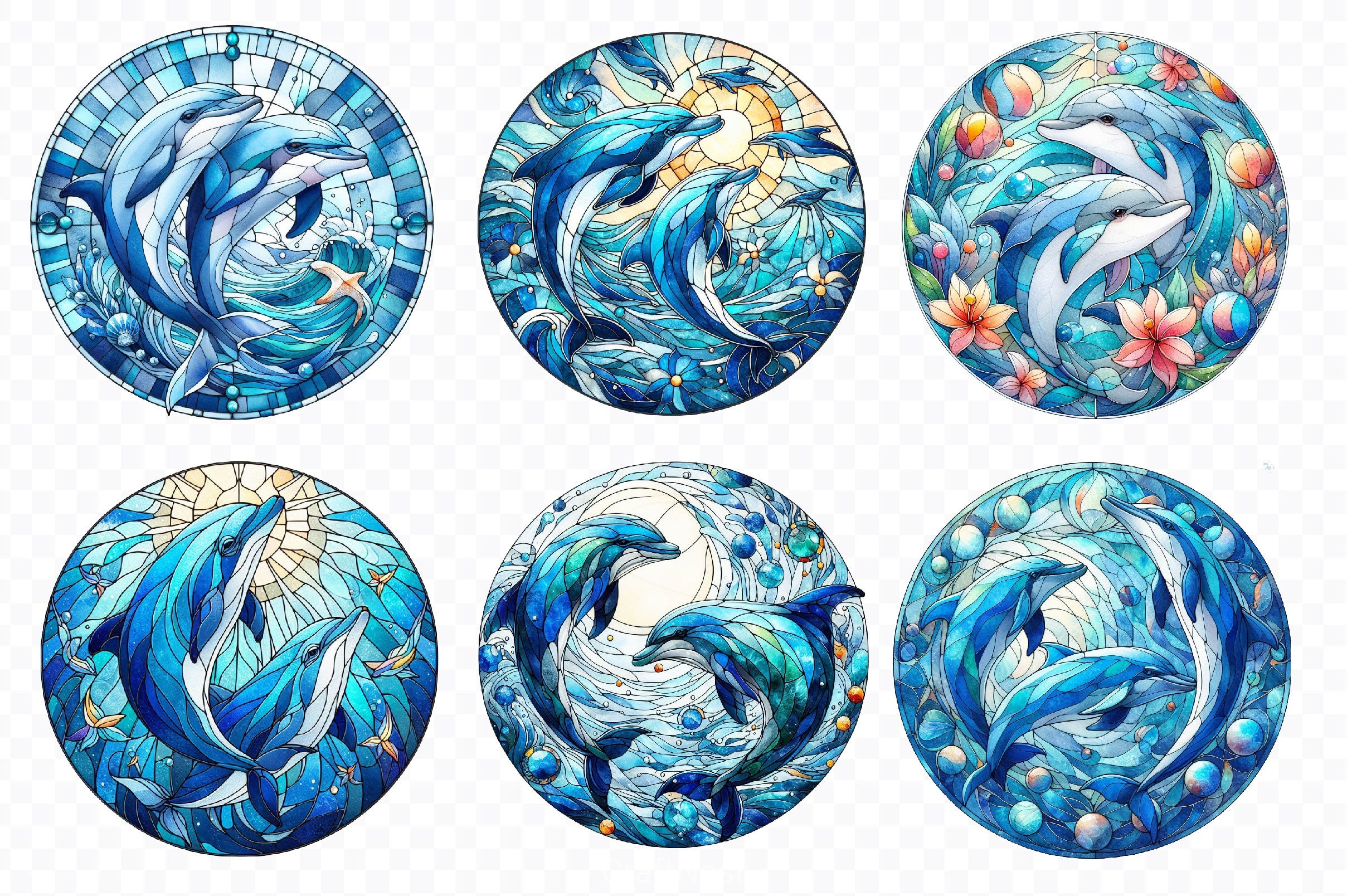 Stained Glass Dolphin Clipart Bundle - CraftNest - Digital Crafting and Art