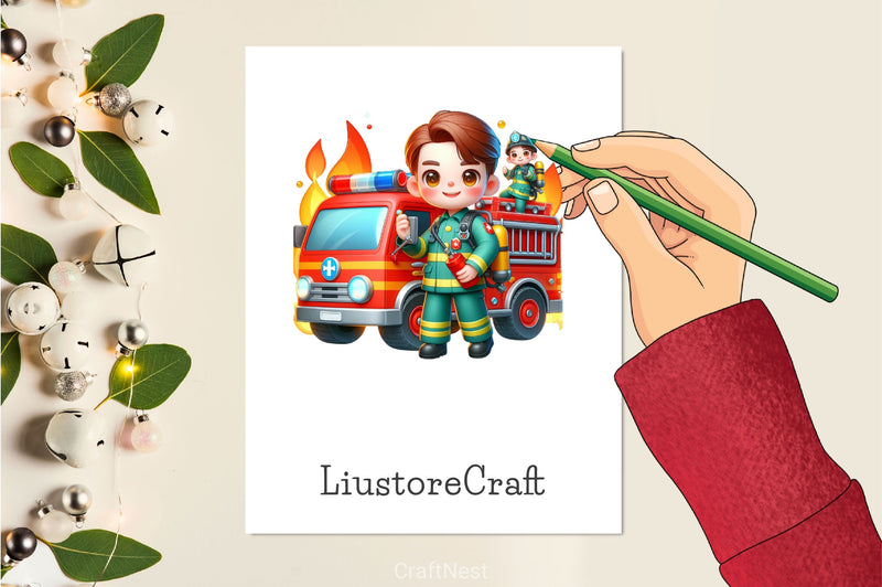 Cute Firefighters Fire Truck Clipart Bundle - CraftNest - Digital Crafting and Art