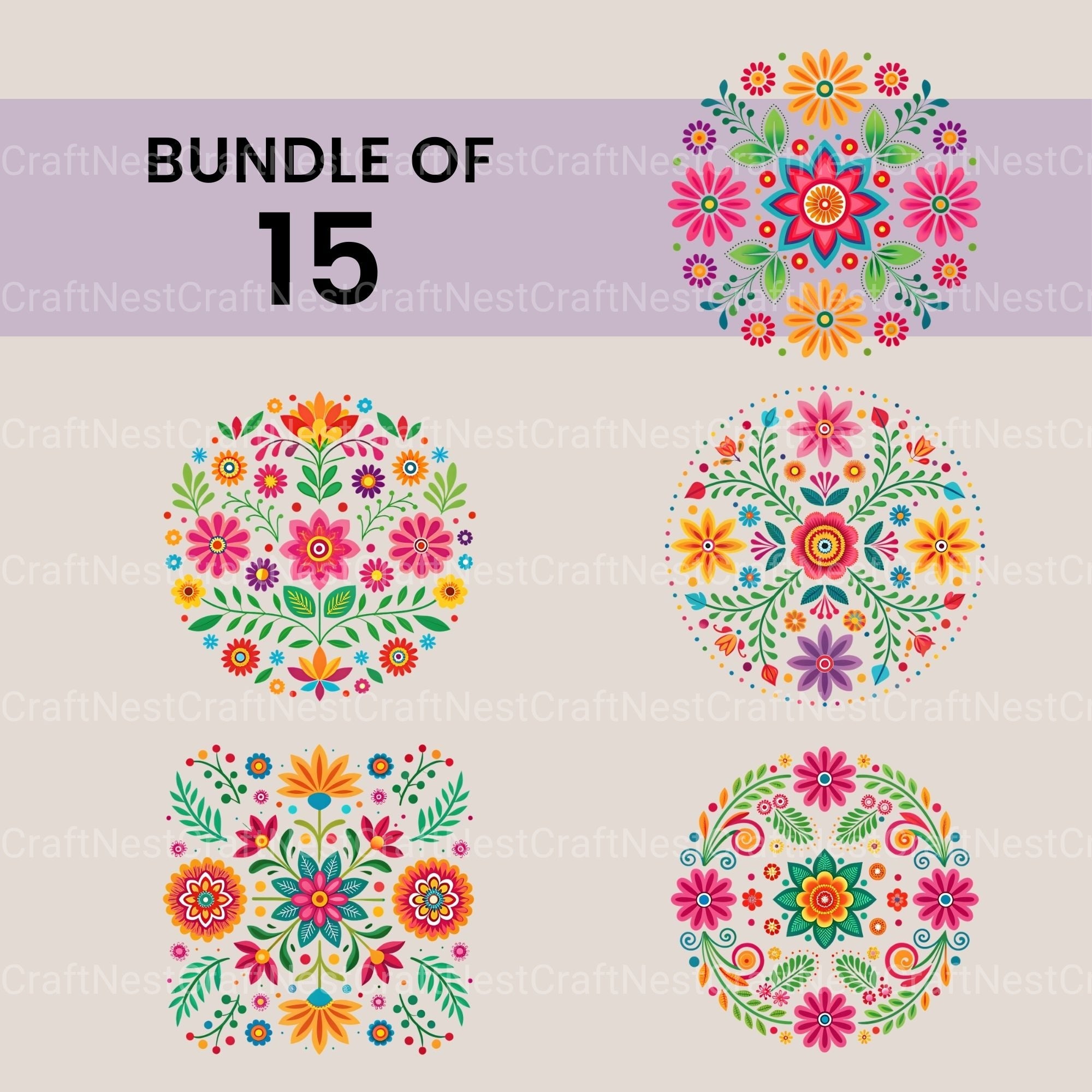 Mexican Embroidery Clipart Bundle - CraftNest - Digital Crafting and Art
