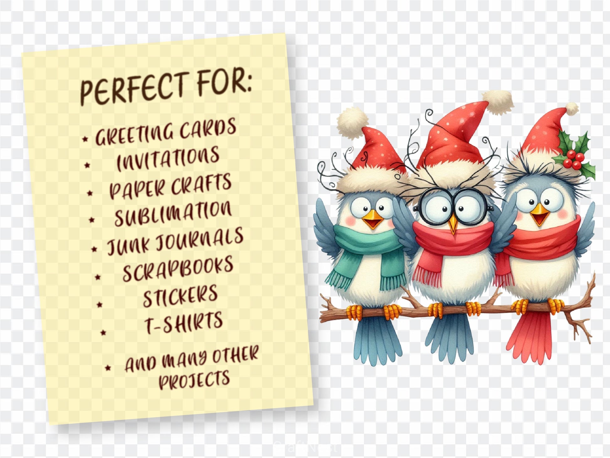 Christmas Funny Birds On Branch Clipart Bundle 2 - CraftNest - Digital Crafting and Art