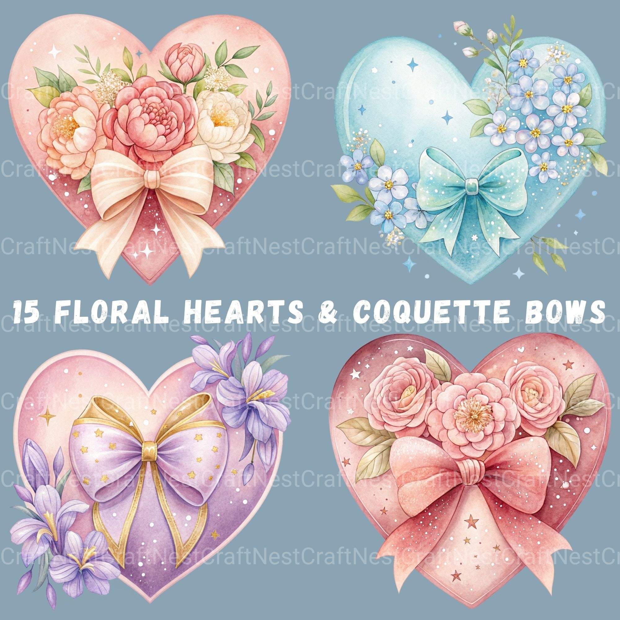 Heart Coquette Bow Clipart Bundle - CraftNest - Digital Crafting and Art