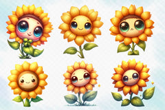 Cute Kawaii Sunflower Clipart Bundle 4 - CraftNest - Digital Crafting and Art