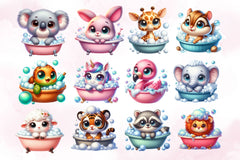 Playful Animals In Bubble Baths Clipart Bundle 2 - CraftNest - Digital Crafting and Art