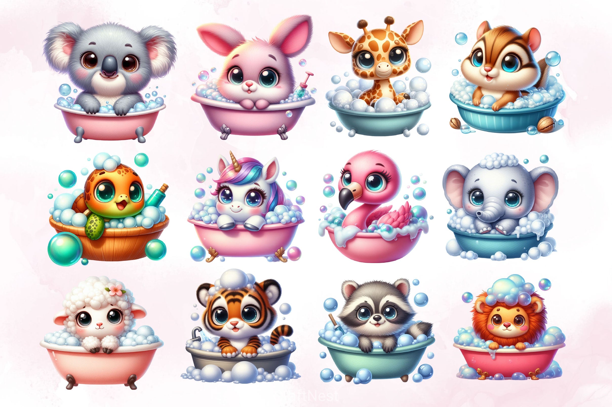 Playful Animals In Bubble Baths Clipart Bundle 2 - CraftNest - Digital Crafting and Art