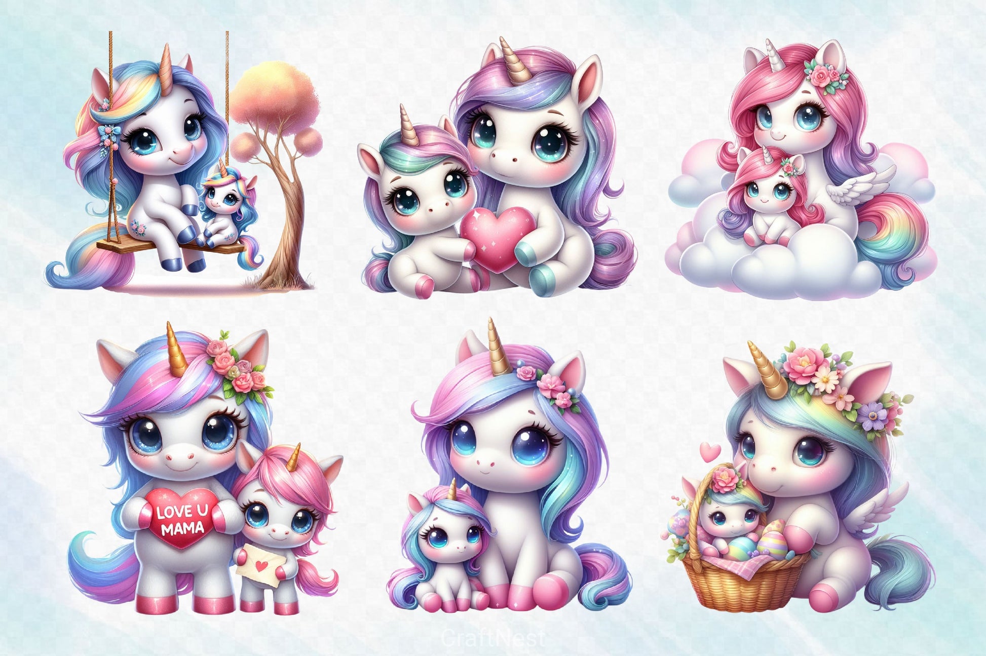 Mom And Baby Unicorn Clipart Bundle - CraftNest - Digital Crafting and Art