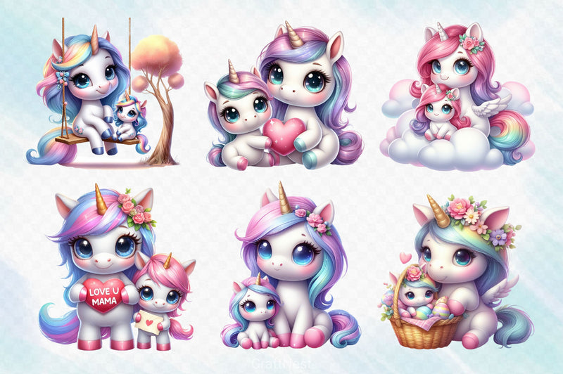 Mom And Baby Unicorn Clipart Bundle - CraftNest - Digital Crafting and Art