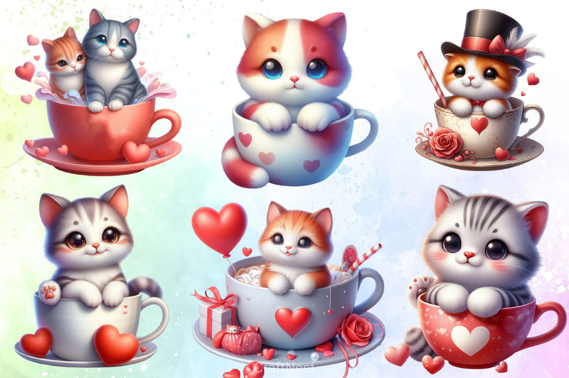 Valentine Cat Cup Clipart Bundle - CraftNest - Digital Crafting and Art
