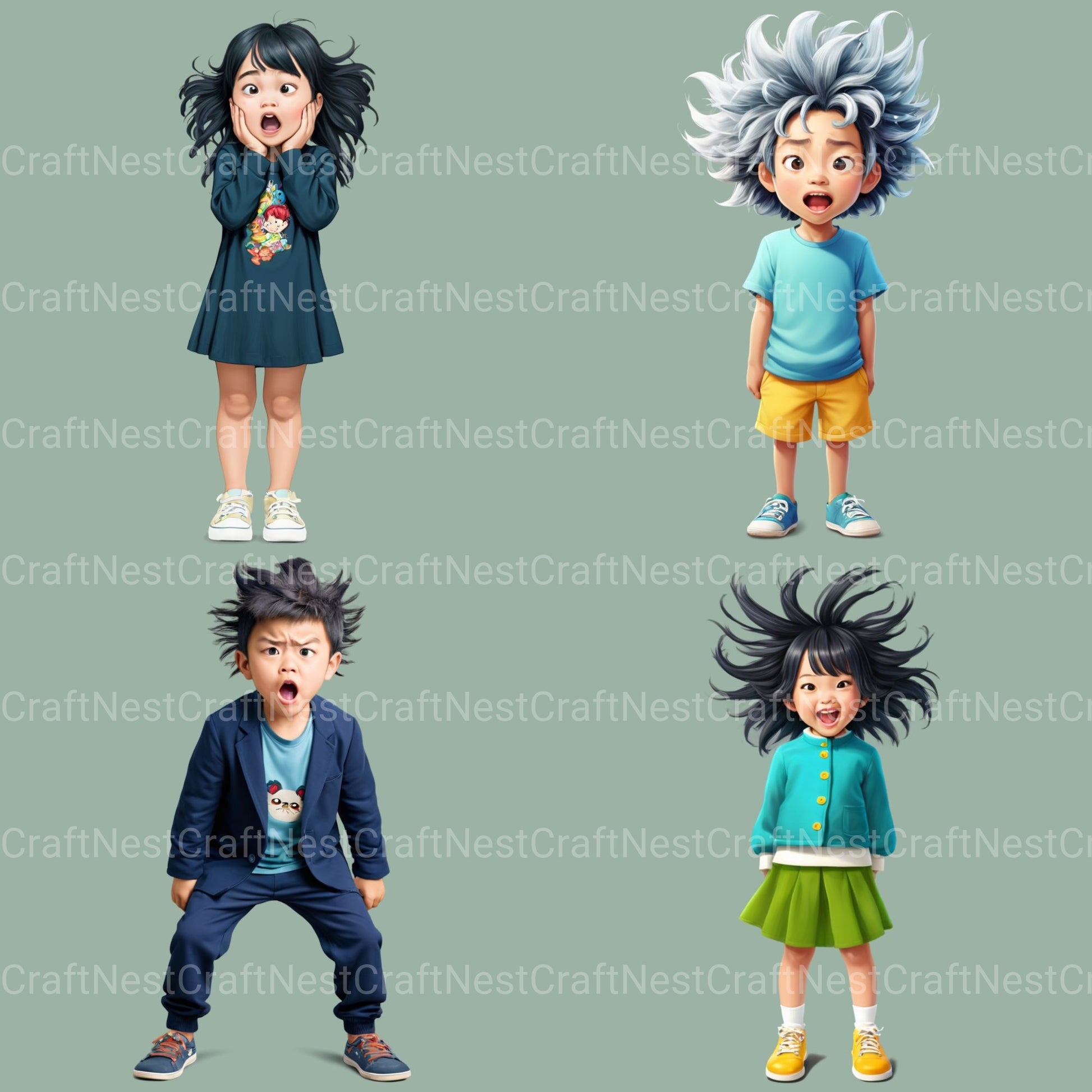 Quirky Kids Asian Clipart Bundle - CraftNest - Digital Crafting and Art