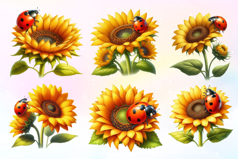 Sunflower & Ladybug Clipart Bundle 2 - CraftNest - Digital Crafting and Art