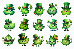 St Patricks Kawaii Shamrocks Clipart Bundle - CraftNest - Digital Crafting and Art