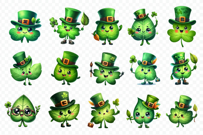 St Patricks Kawaii Shamrocks Clipart Bundle - CraftNest - Digital Crafting and Art
