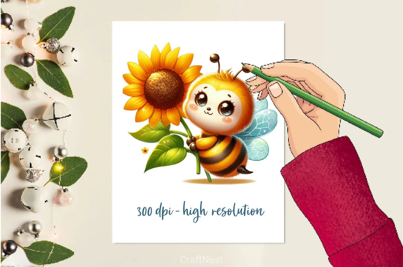 Bee Buzzing Sunflower Clipart Bundle 2 - CraftNest - Digital Crafting and Art