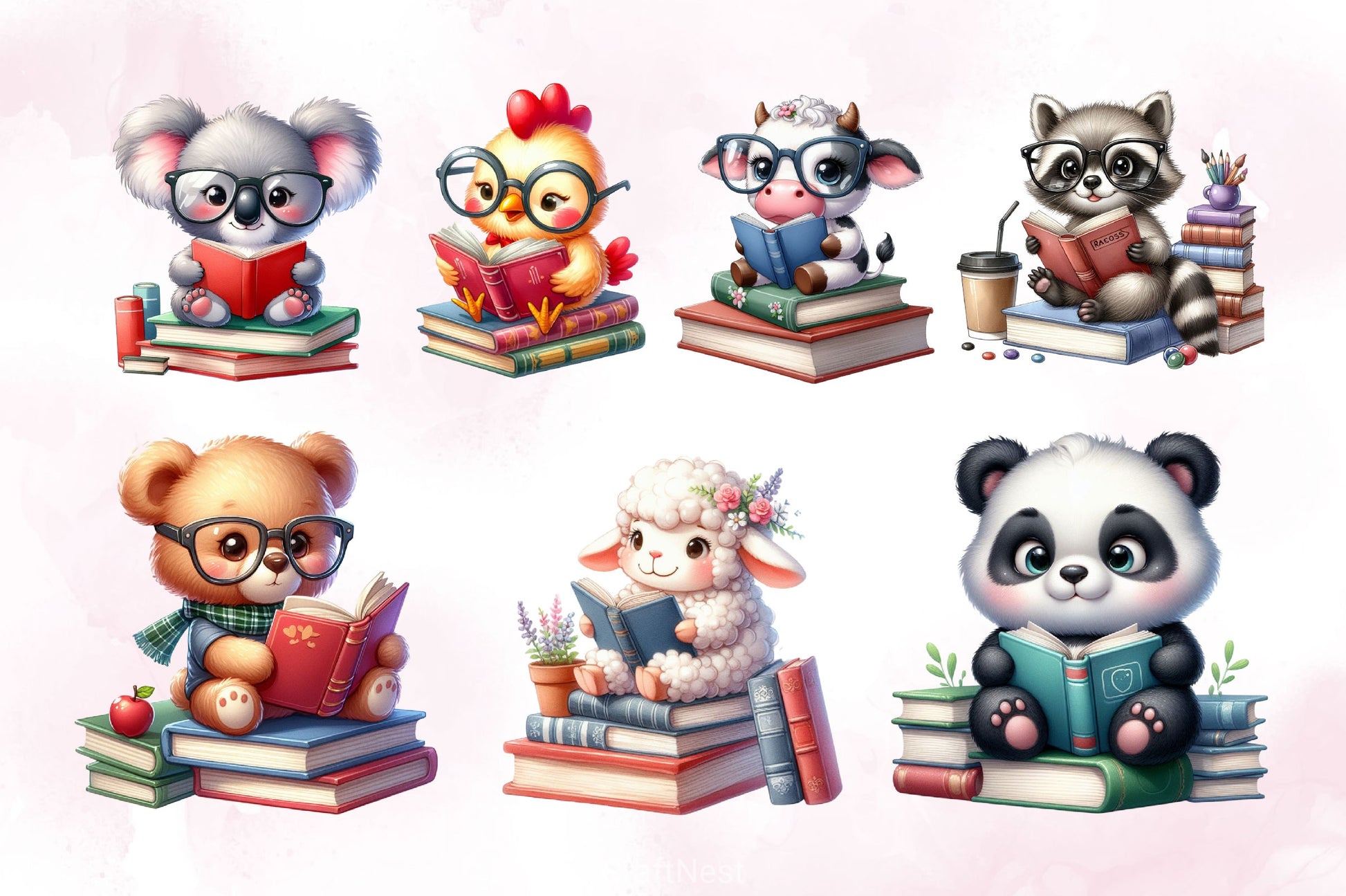Cute Animals Reading Book Clipart Bundle - CraftNest - Digital Crafting and Art