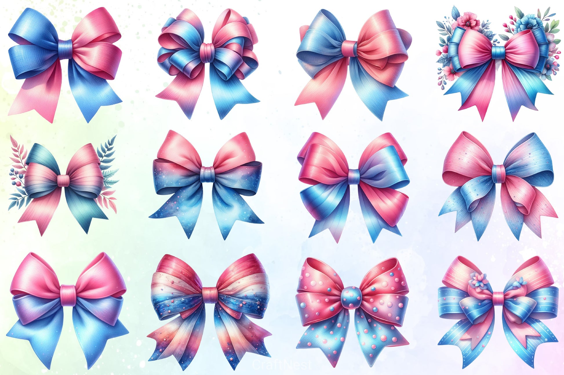 Pink & Blue Bow Clipart Bundle - CraftNest - Digital Crafting and Art