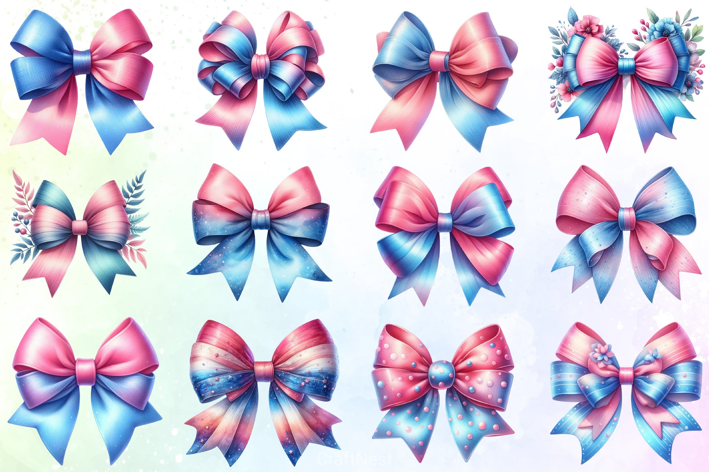 Pink & Blue Bow Clipart Bundle - CraftNest - Digital Crafting and Art