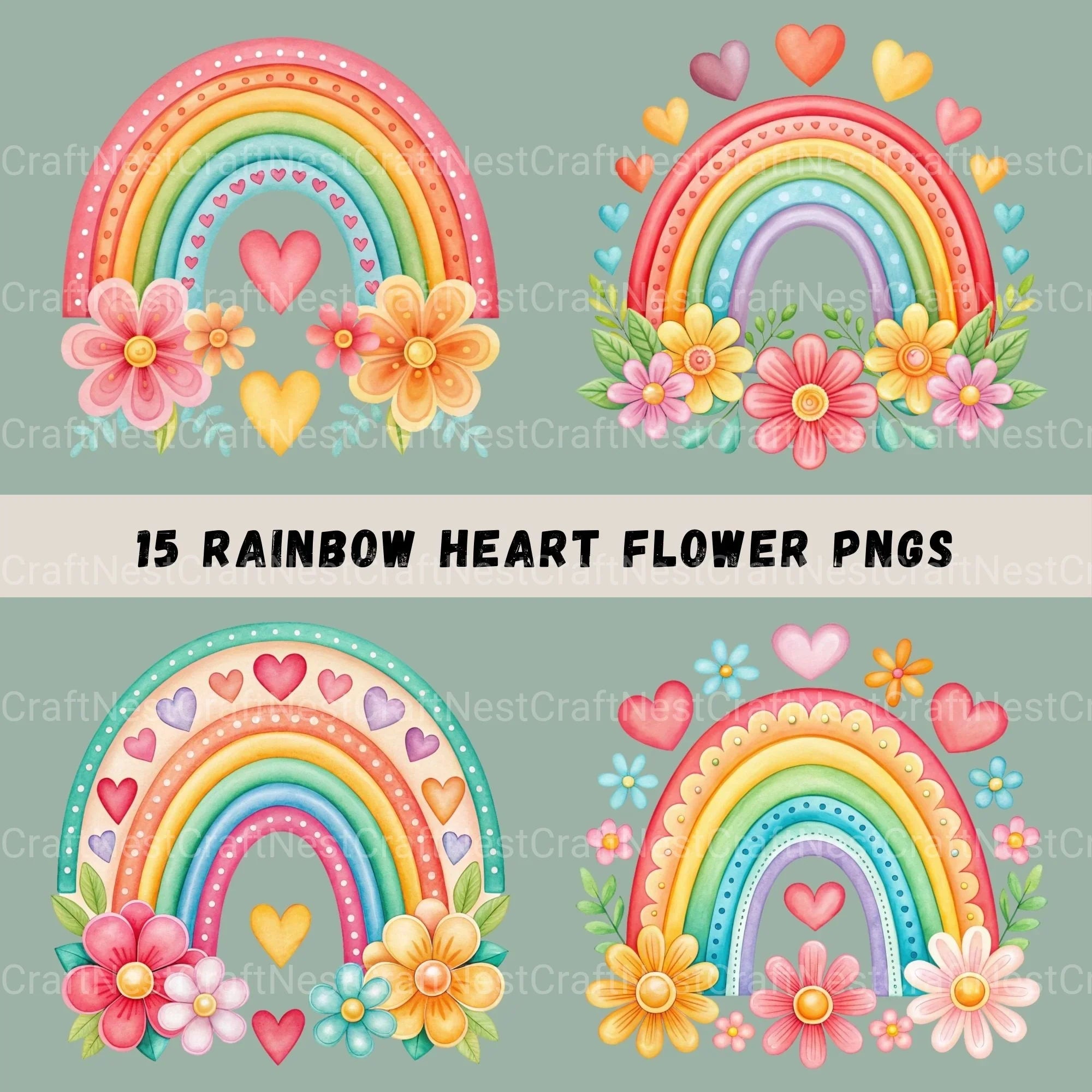 Rainbows Hearts Flowers Clipart Bundle - CraftNest - Digital Crafting and Art