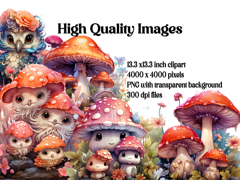 Kawaii Mushrooms Clipart - CraftNest