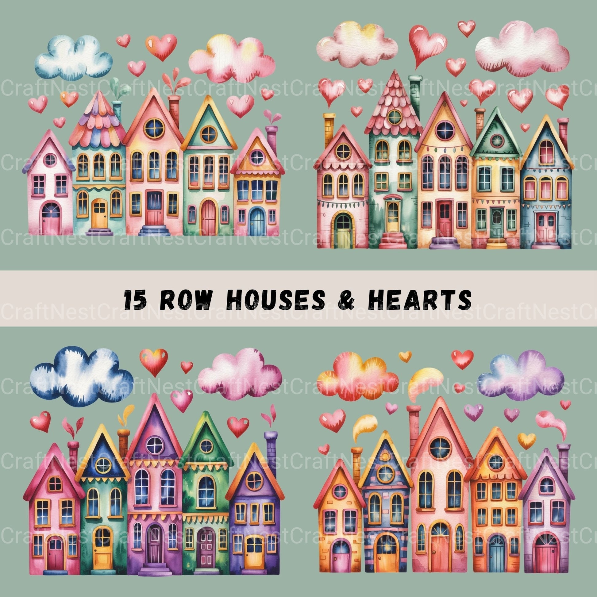 Row Houses 2 Clipart Bundle - CraftNest - Digital Crafting and Art