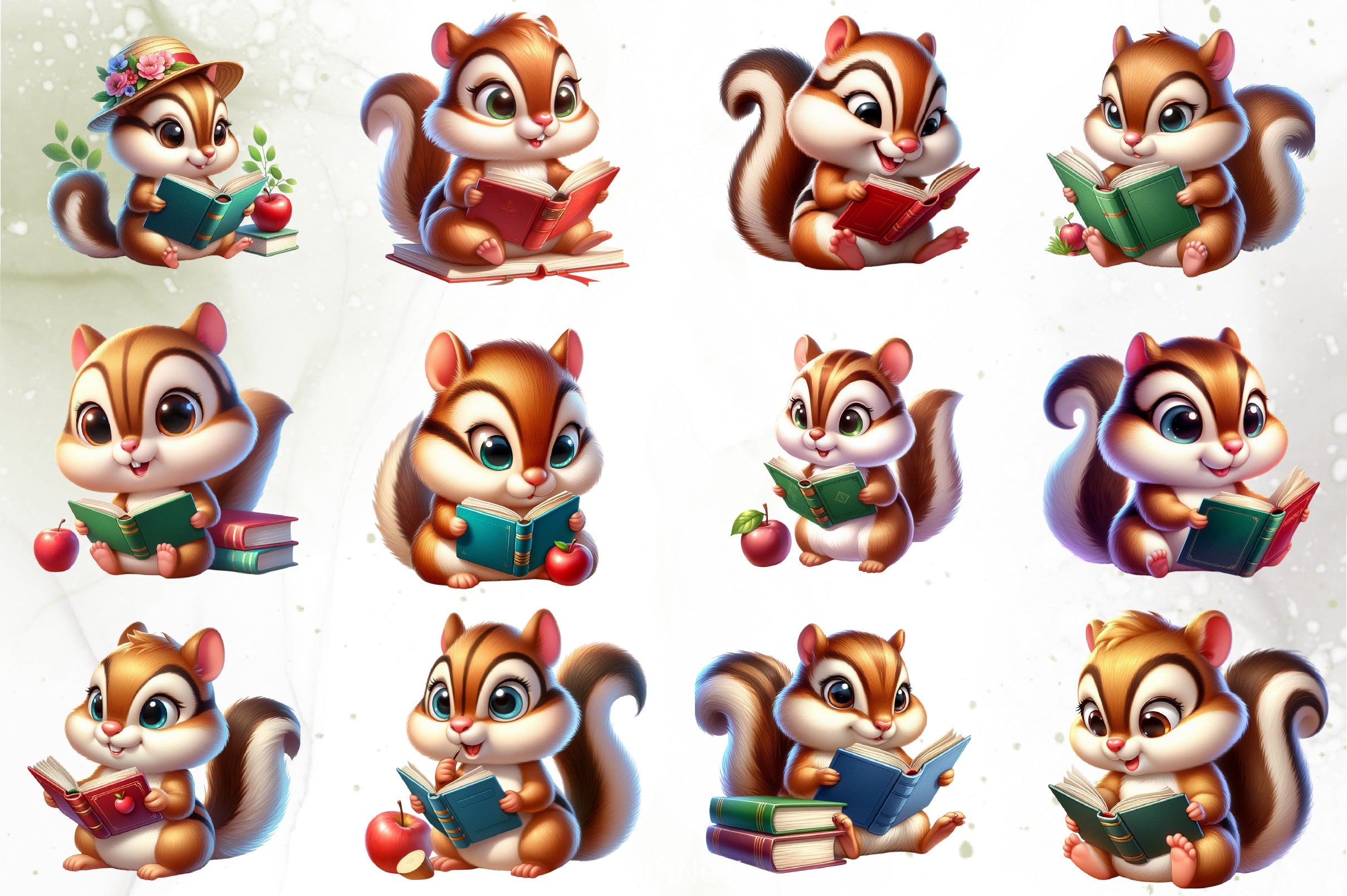 Squirrel Reading Book Clipart Bundle - CraftNest - Digital Crafting and Art