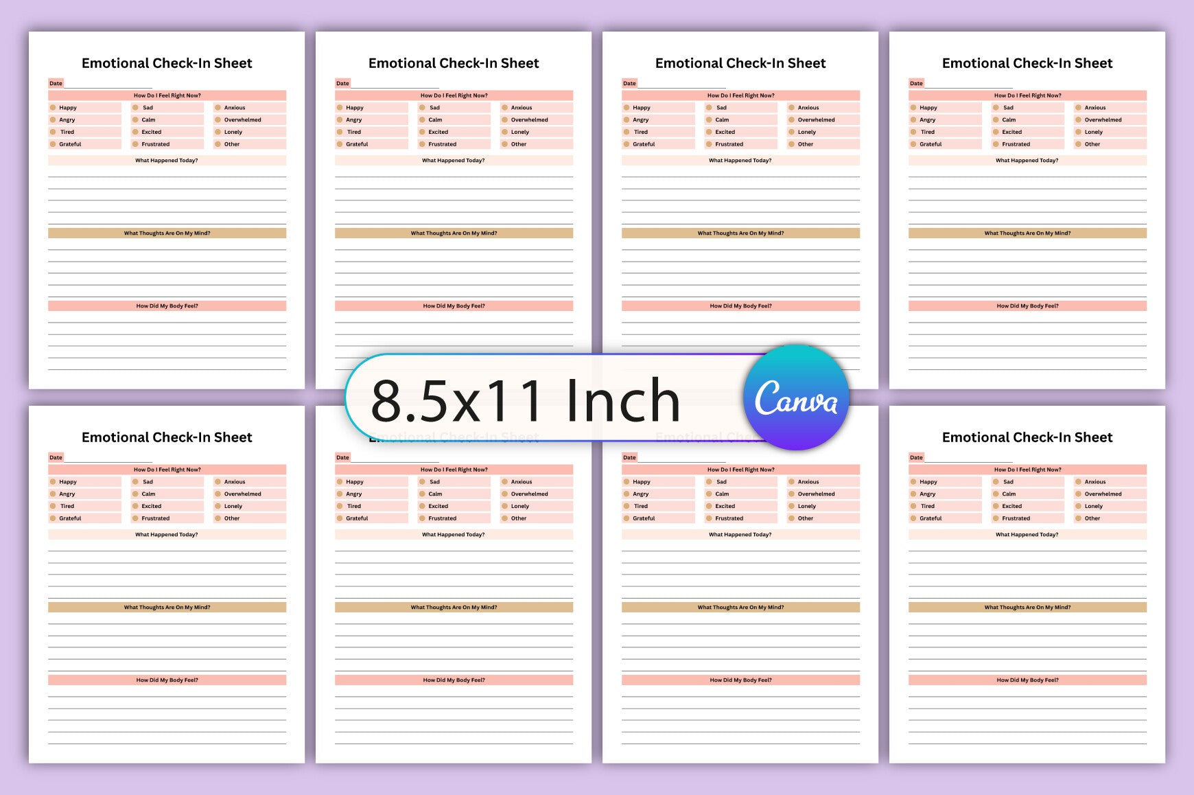 Daily Emotional Check-In Sheet Planner